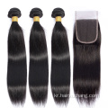 Remy Hair Extension Human Hair Weft Extension 큐티클 정렬 된 Raw Brazilian Virgin 스트레이트 헤어 번들 정면 폐쇄